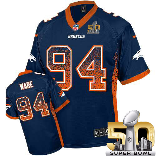 Men's Elite DeMarcus Ware Super Bowl L Nike Jersey Navy Blue - #94 Drift Fashion NFL Denver Broncos